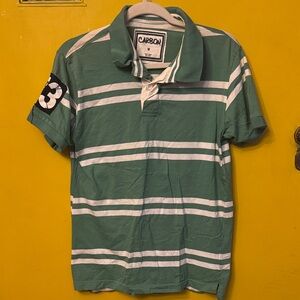 Carbon Men's Polo Shirt in Green with White Stripes